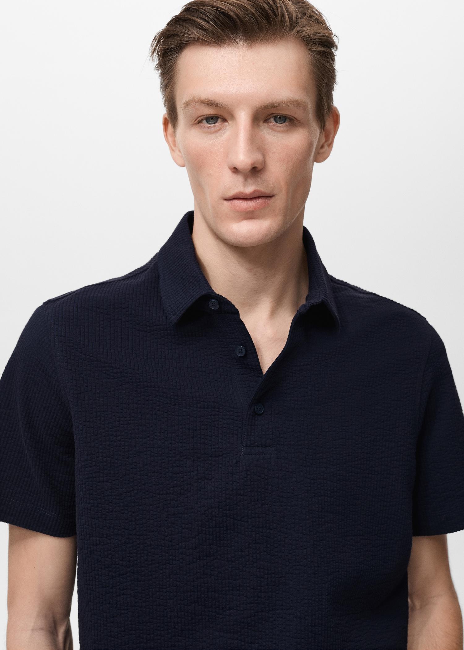 Seersucker cotton polo shirt - Men | MANGO USA Product Image