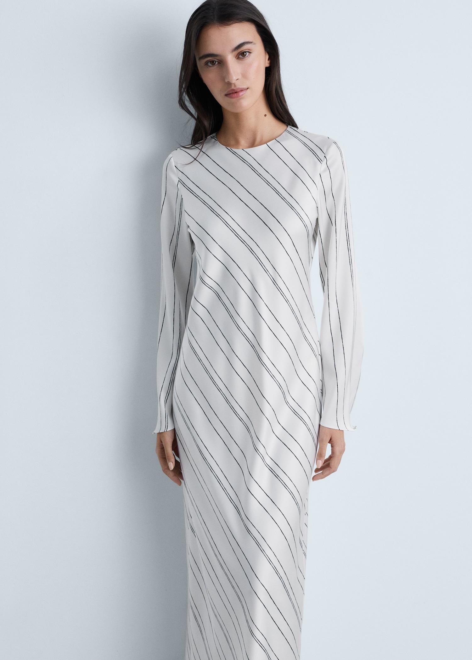 Striped satin dress - Women | MANGO USA Product Image