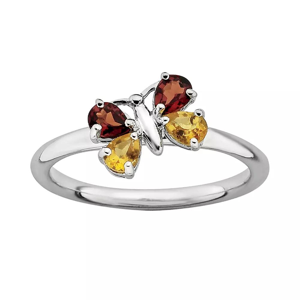 Stacks & Stones Sterling Silver Citrine & Garnet Butterfly Stack Ring, Women's, Size: 6, Multicolor Product Image
