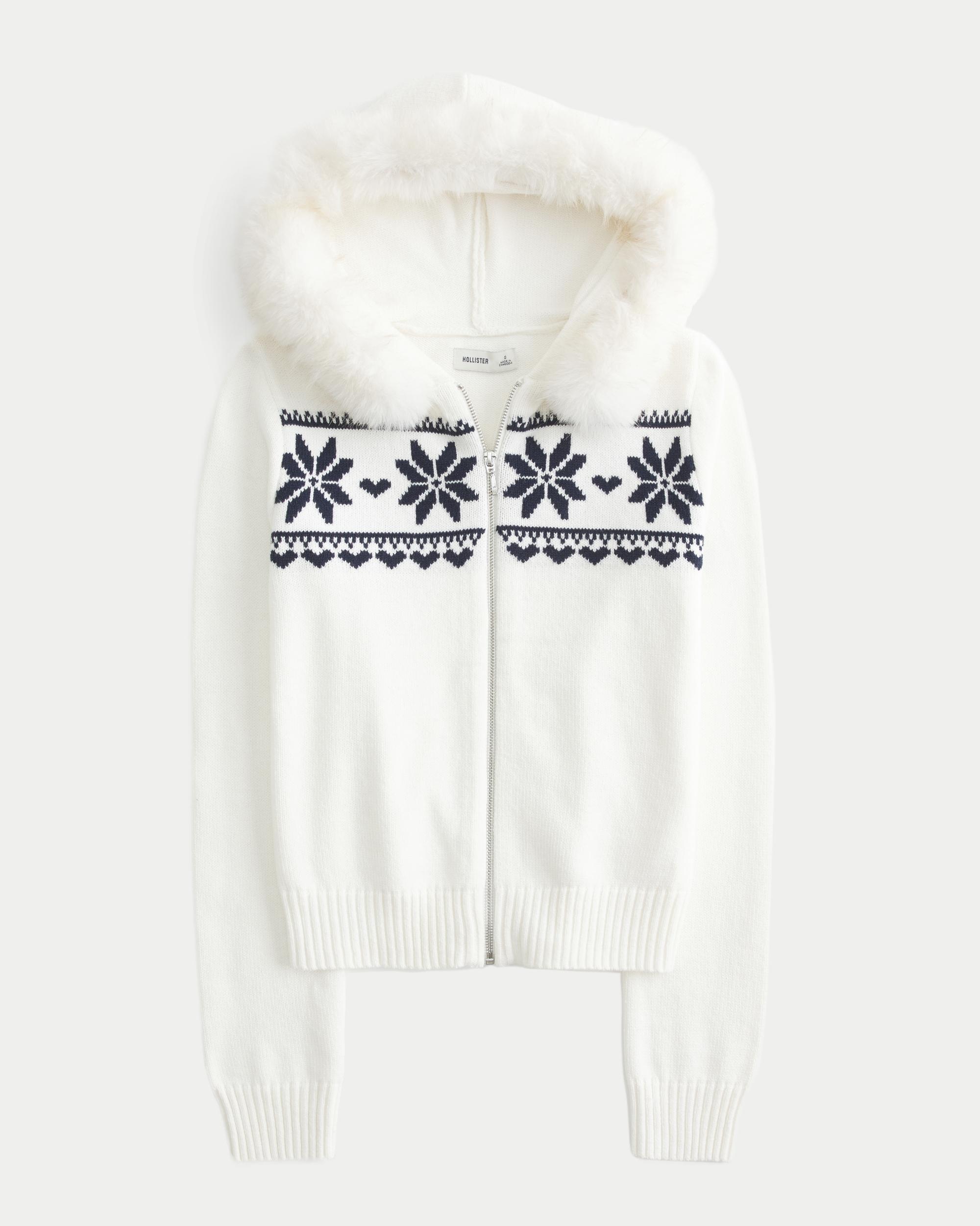 Hooded Fair Isle Zip-Up Sweater Product Image