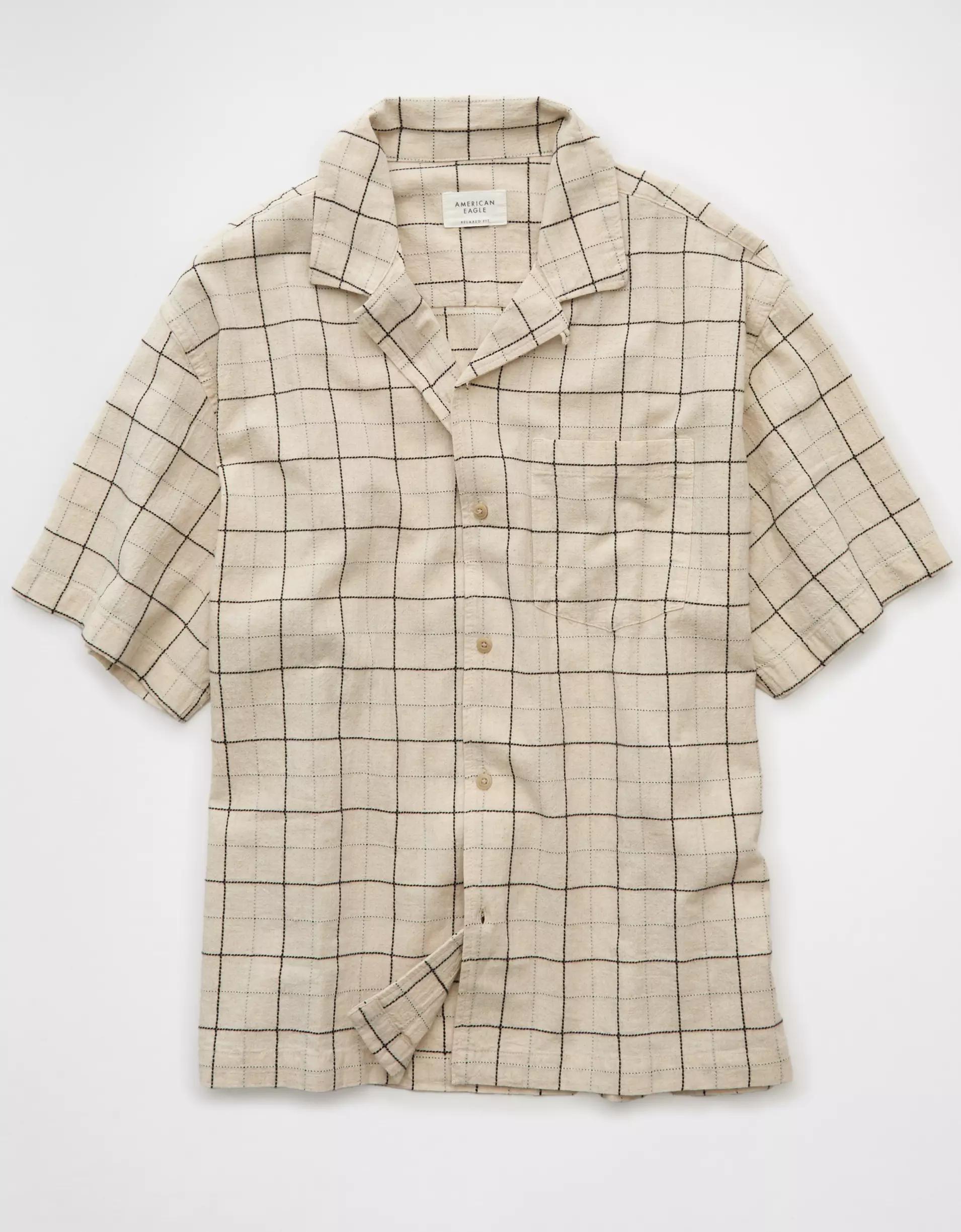 AE Poolside Linen-Blend Plaid Button-Up Shirt Product Image