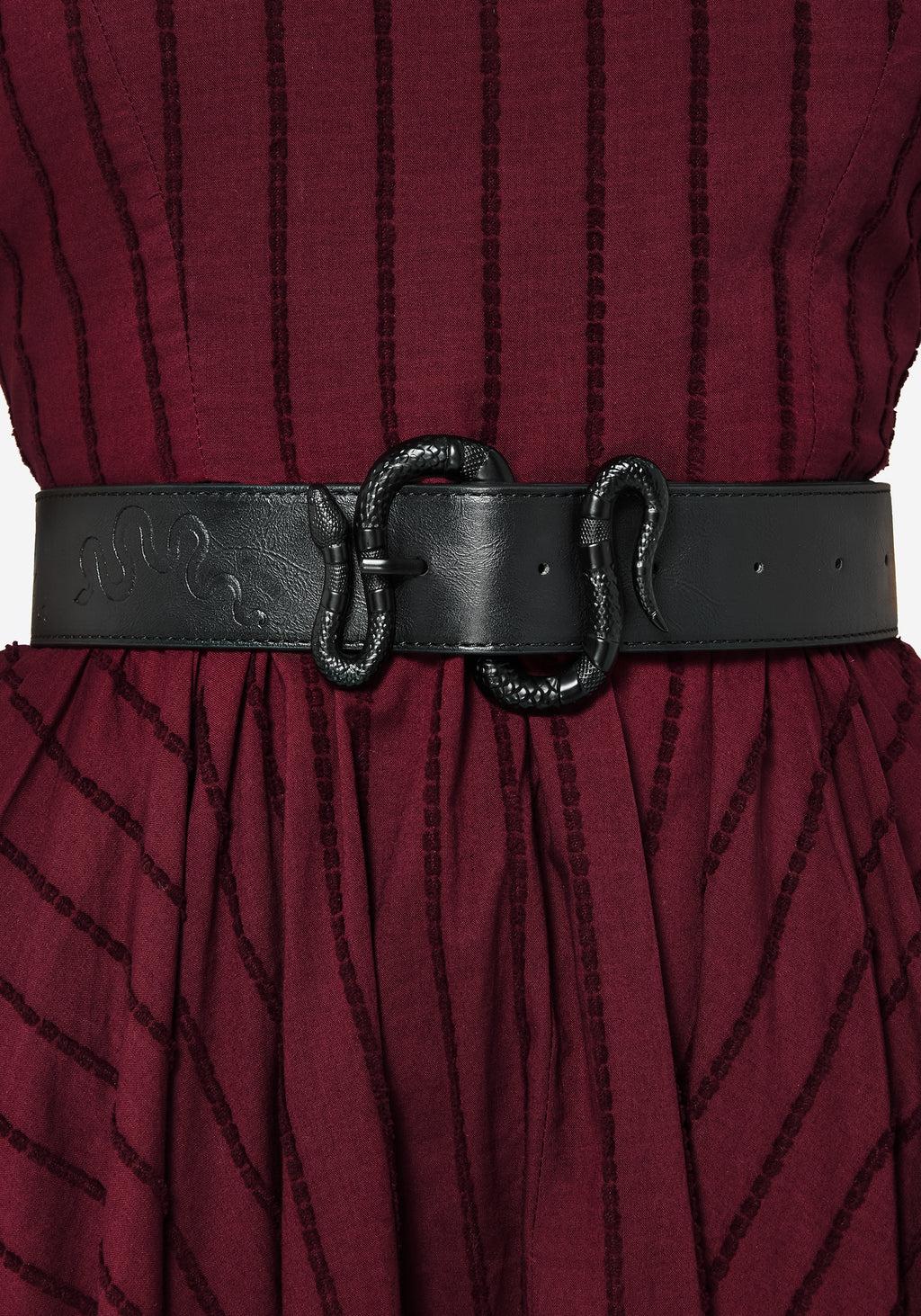 Mamba Debossed Belt With Snake Buckle - Black Product Image