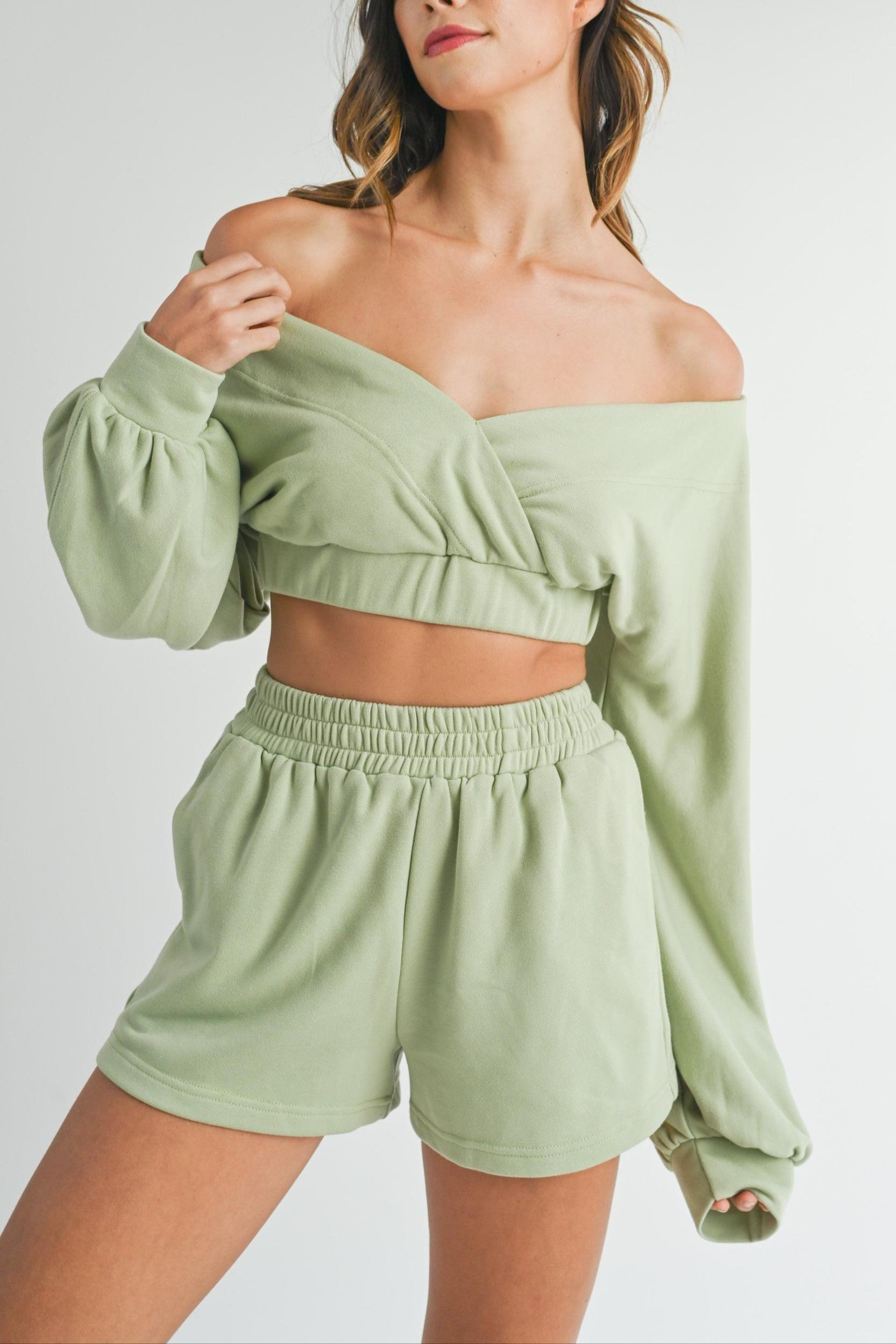 Off Shoulder Crop Top & Shorts Set Product Image
