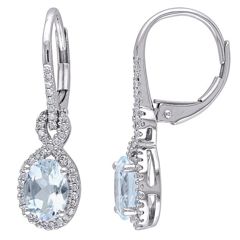 Stella Grace 10k White Gold 1/4 Carat T.W. Diamond & Aquamarine Infinity Leverback Earrings, Women's, 10k Whgold Product Image