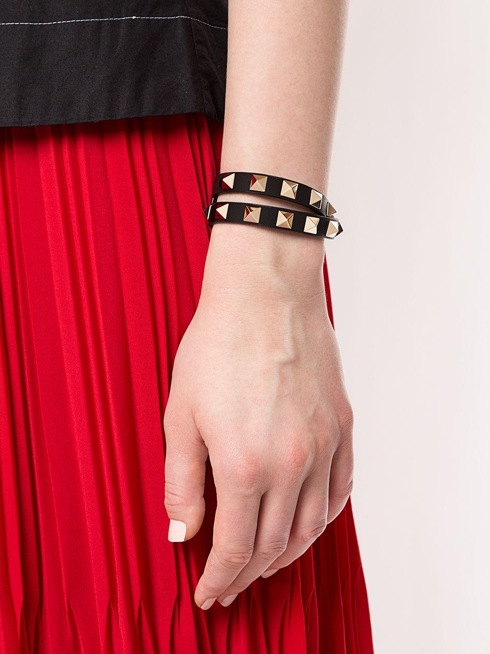 Rockstud double-strap leather bracelet Product Image