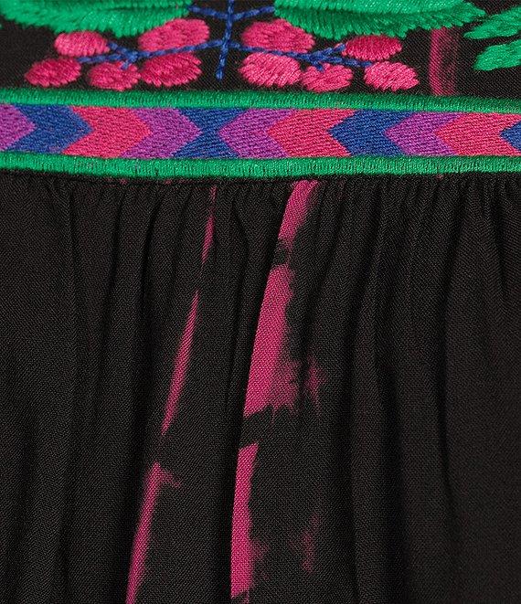 Calessa Embroidered Tie-Dye Patchwork Print Crew Neck 3/4 Sleeve Tunic Product Image
