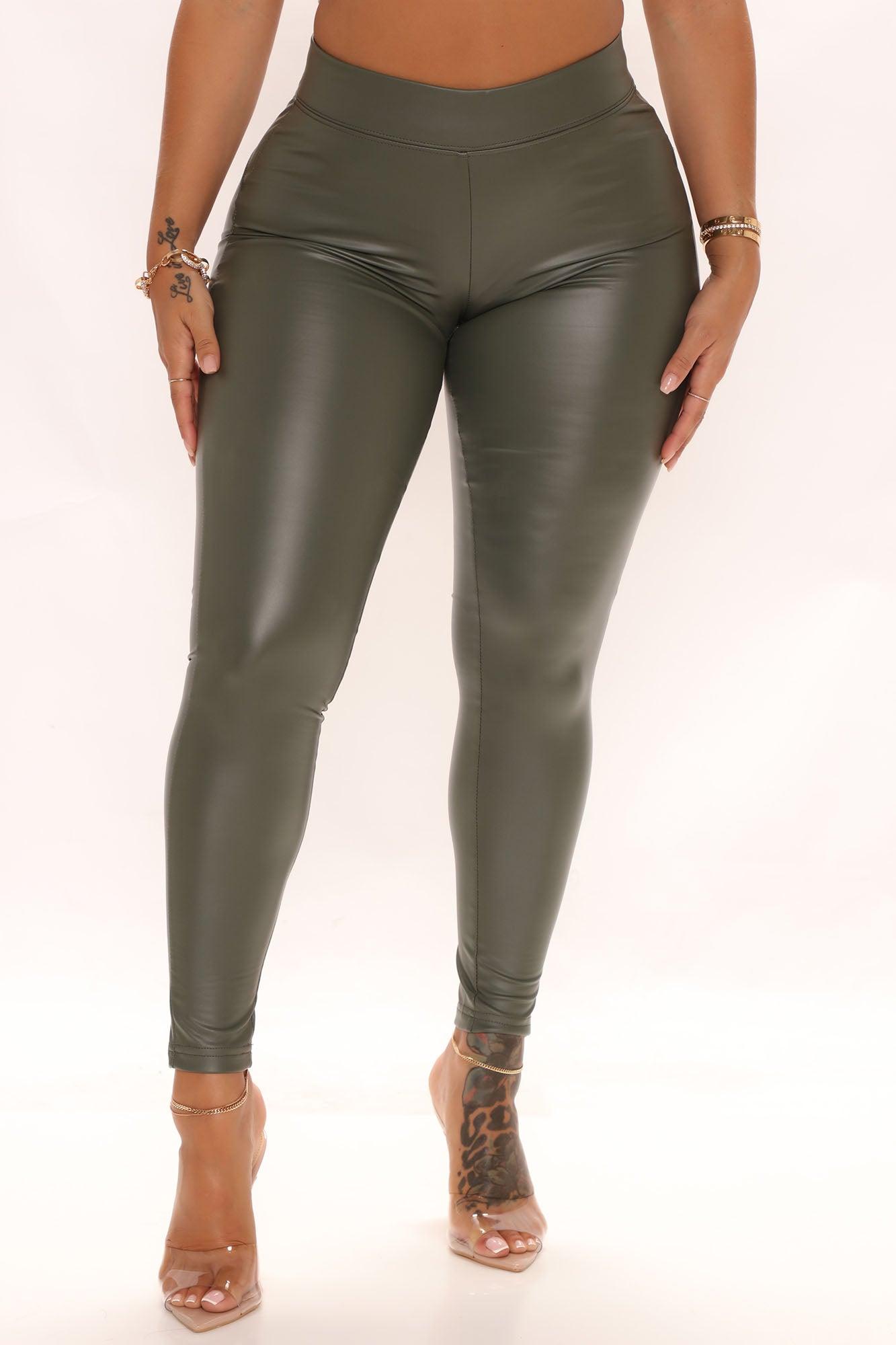 Liliana Faux Leather Leggings - Olive Product Image