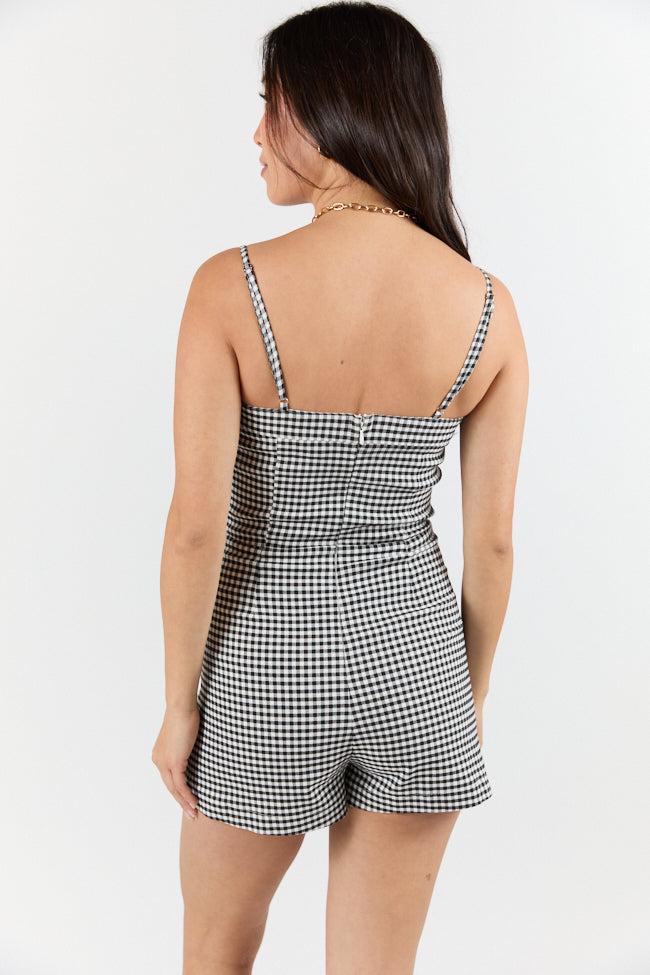 Checked Charm Black and White Gingham Romper FINAL SALE Product Image