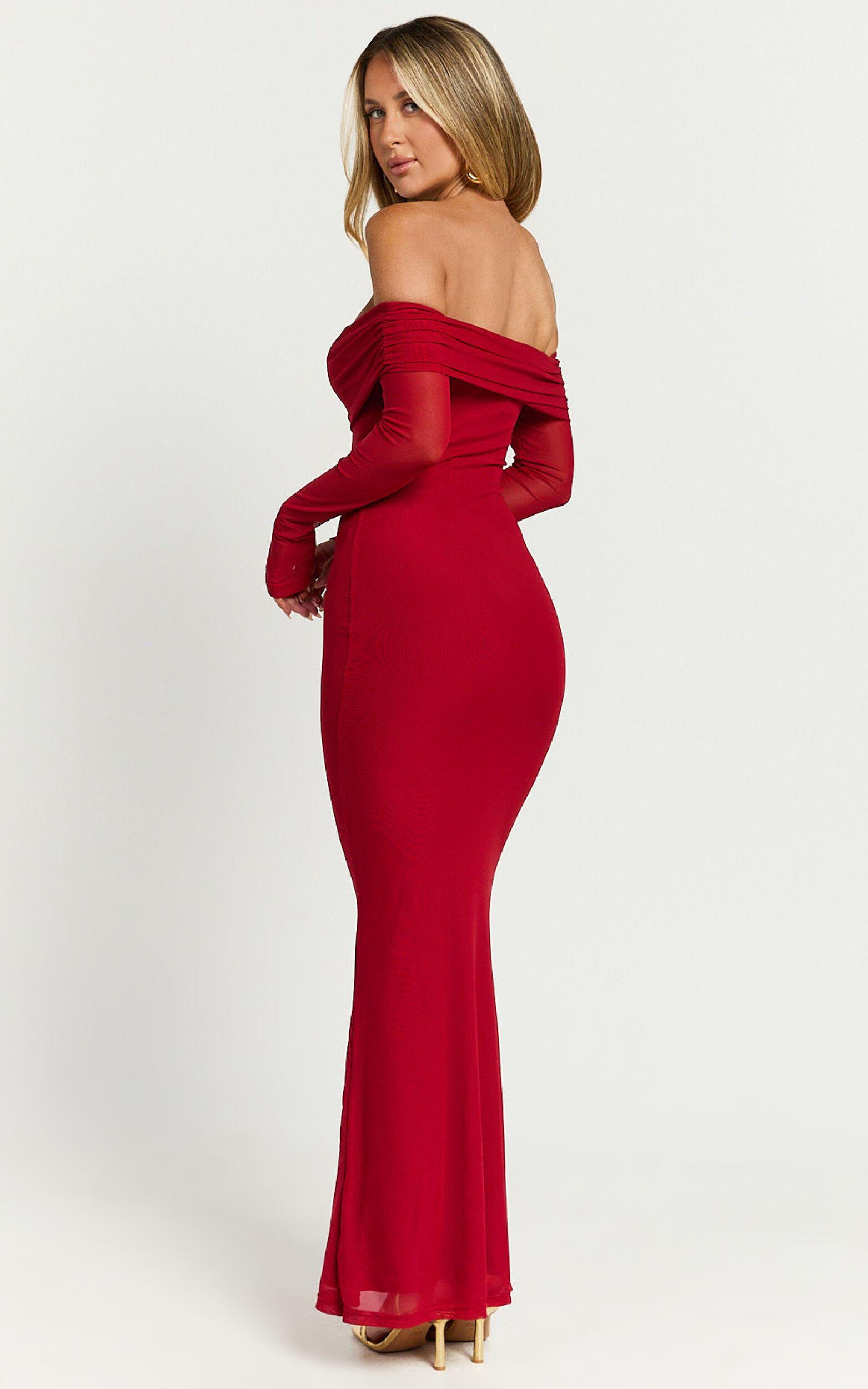 Bethanie Maxi Dress - Off The Shoulder Mesh Dress in Red Product Image