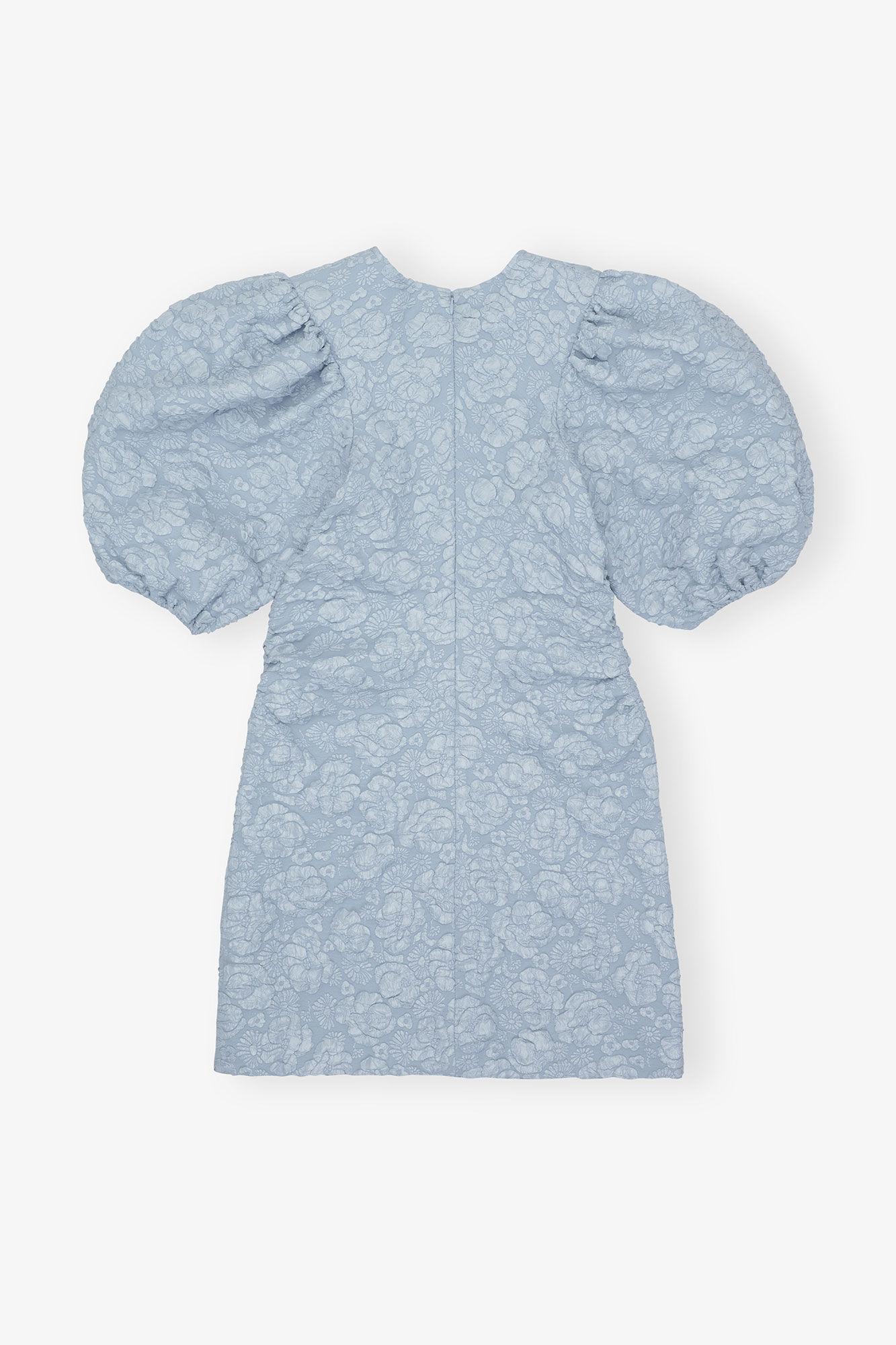 Stretch Jacquard Puff Sleeves Mini Dress Product Image