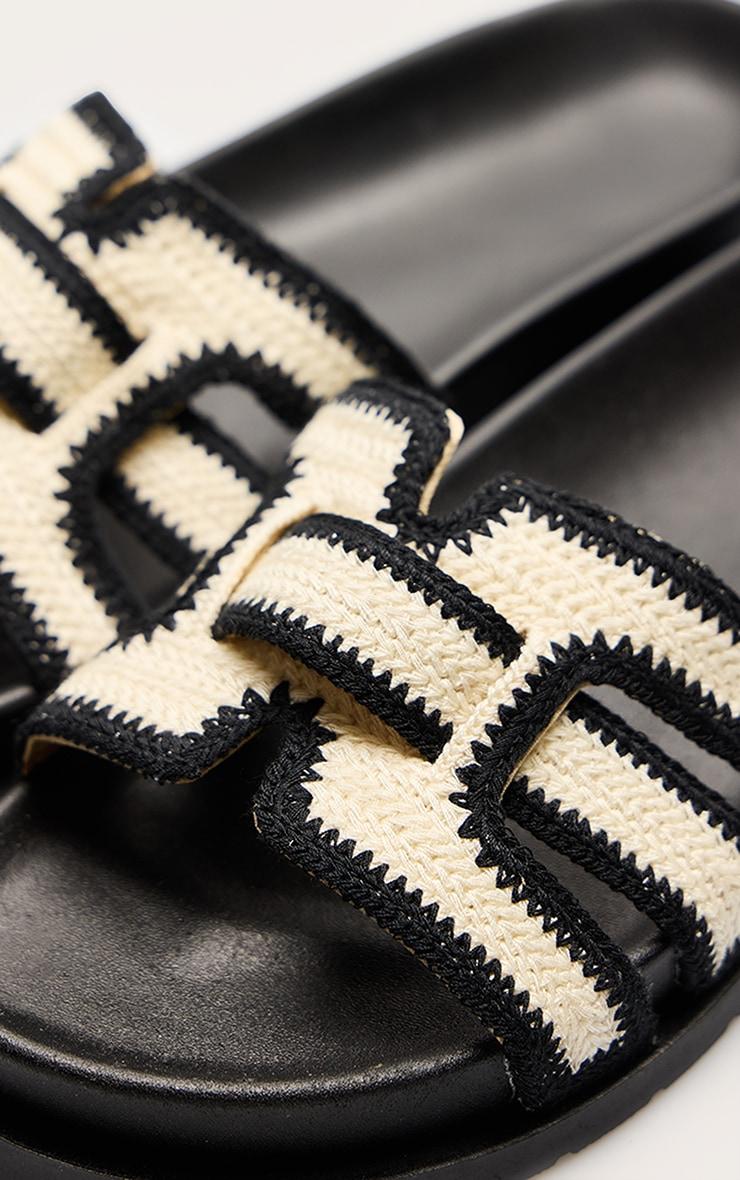 Black Contrast Raffia Weave Footbed Sandal Product Image