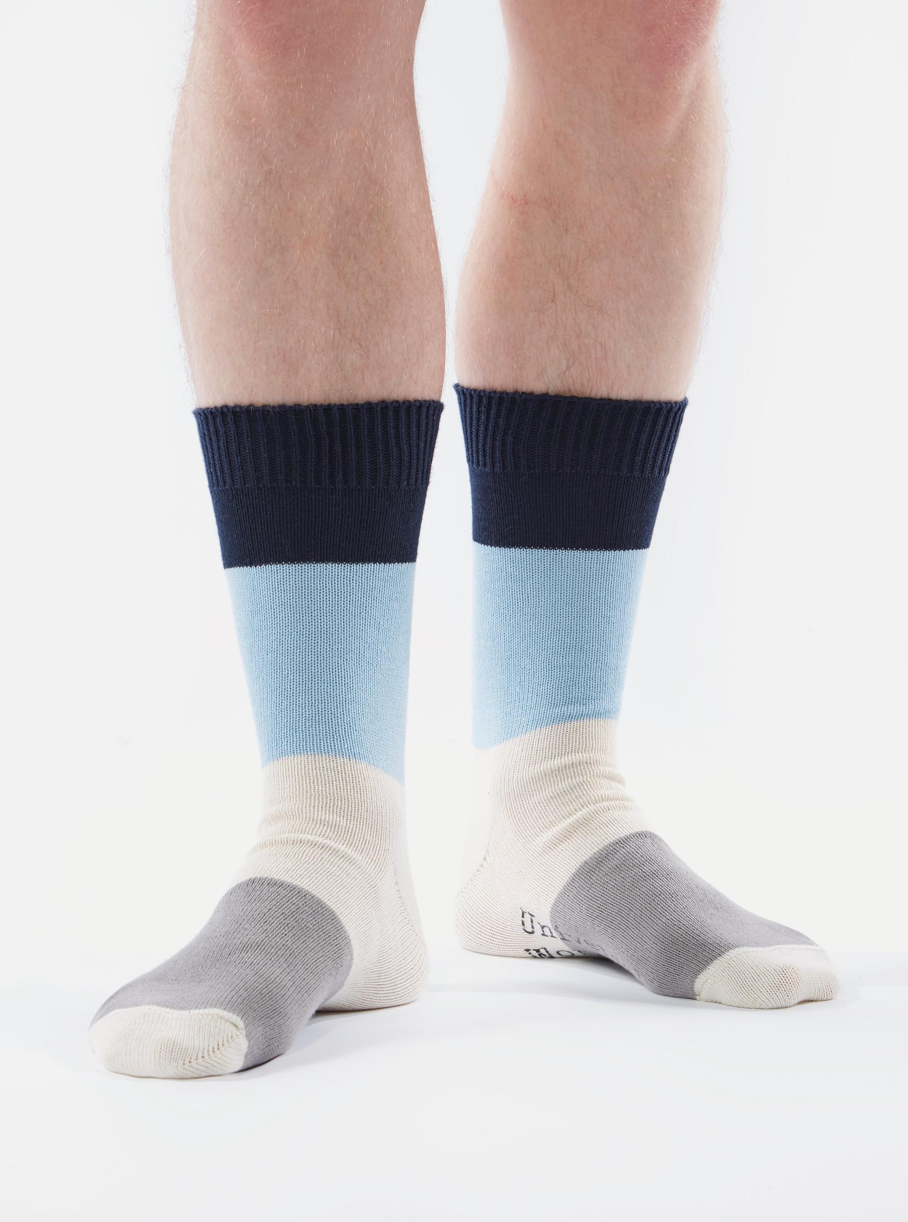 Universal Works Bold Stripe Sock in Navy/Sky Cotton Product Image