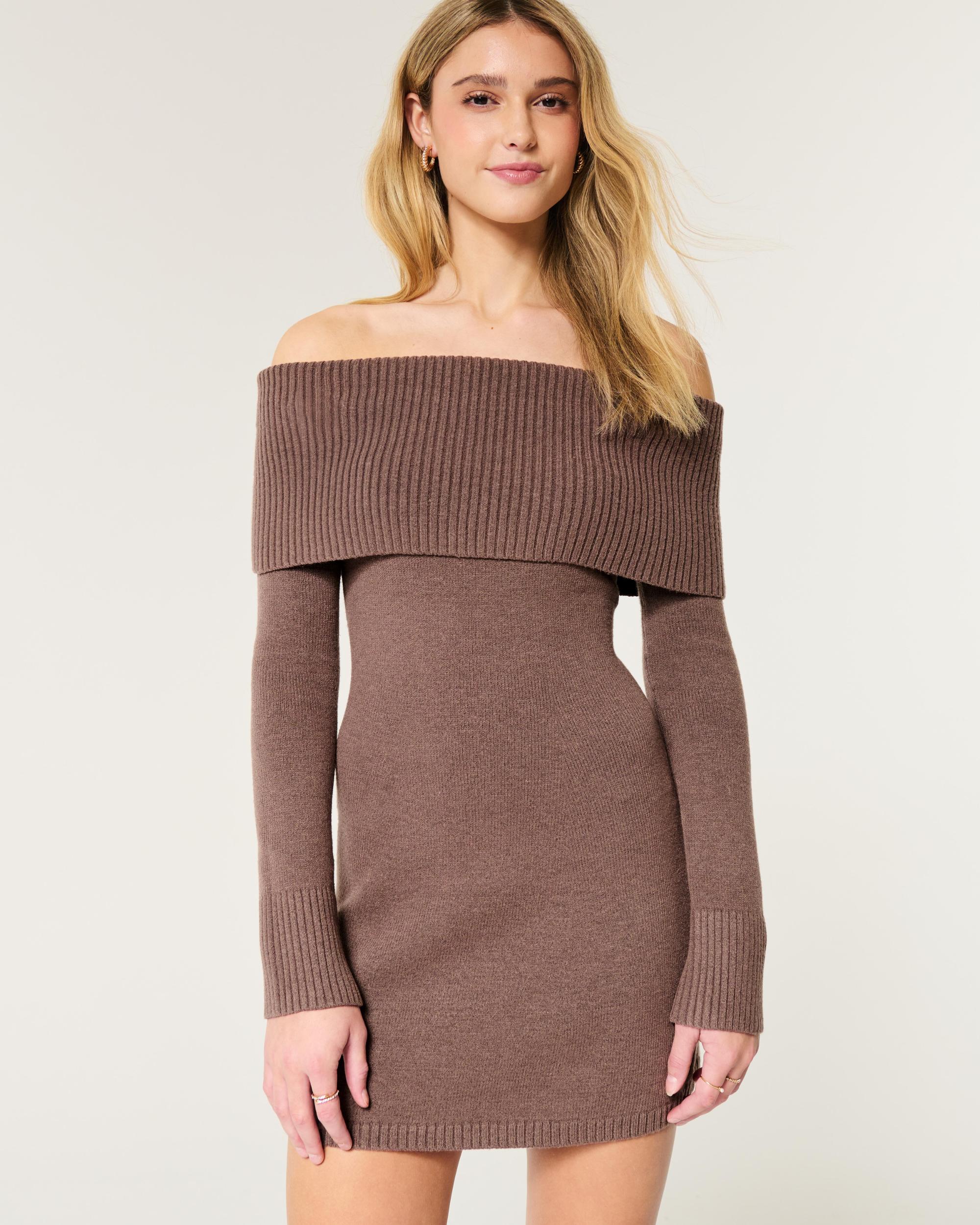 Off-the-Shoulder Skater Sweater Dress Product Image