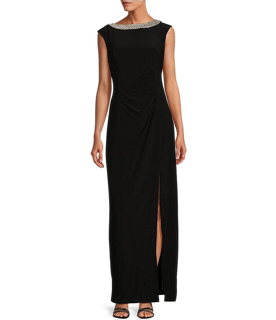 Alex Evenings Sleeveless Embellished Crew Neck Front Slit Gown Product Image