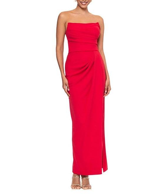 Betsy & Adam Scuba Crepe Strapless Neck Sleeveless Ruched Sheath Gown Product Image