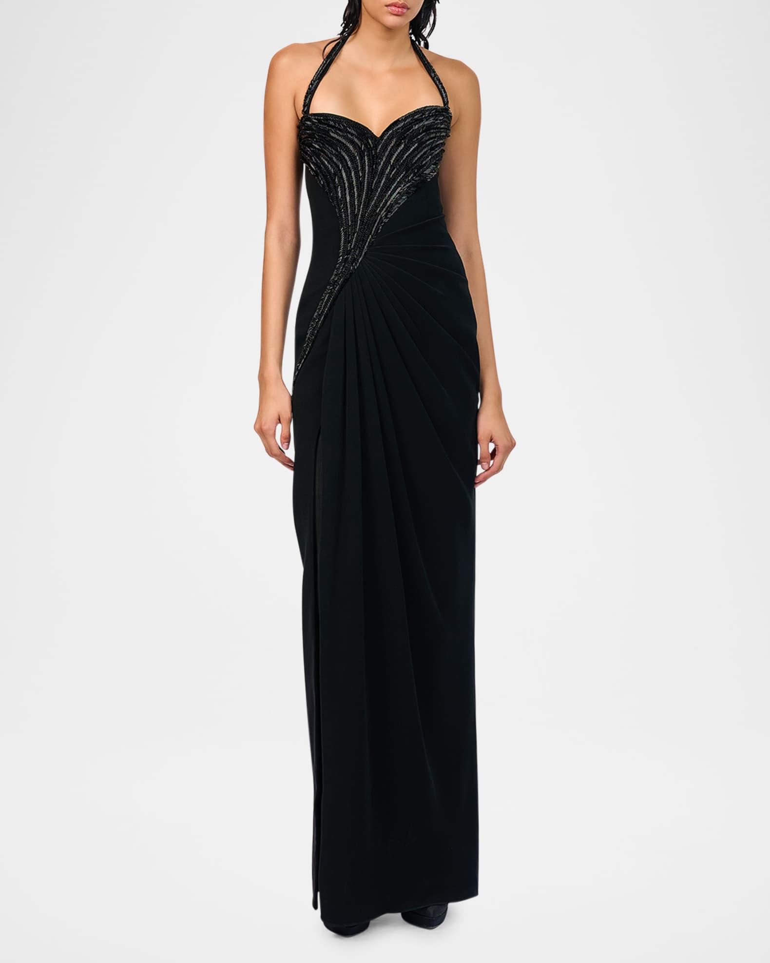 Athena Embroidered Draped Halter Gown Product Image