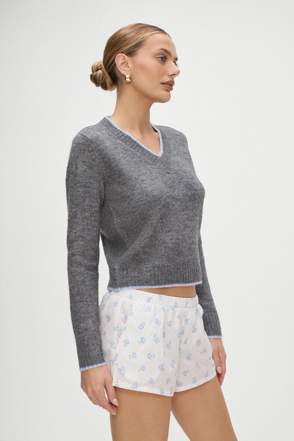 Brentwood V Neck Sweater - Winter Sky Product Image