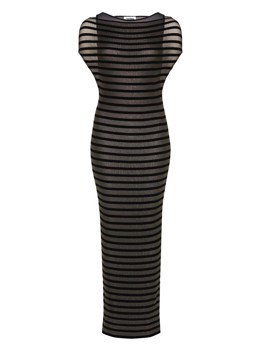 JEAN PAUL GAULTIER Mariniere Striped Cap-sleeve Nylon Maxi Dress In Black Product Image