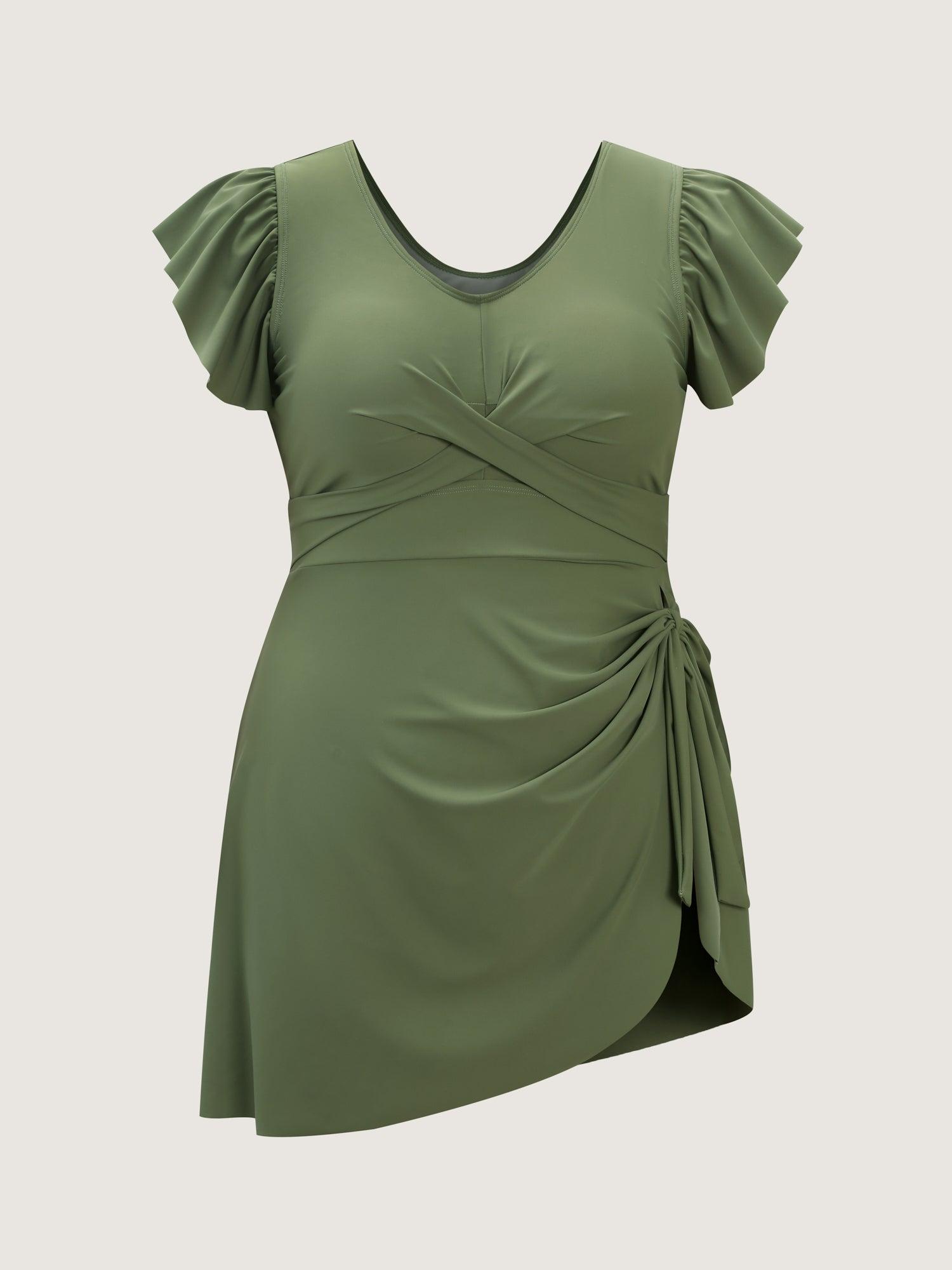 Flutter Sleeve Twist Front Button Swim Dress Female Product Image