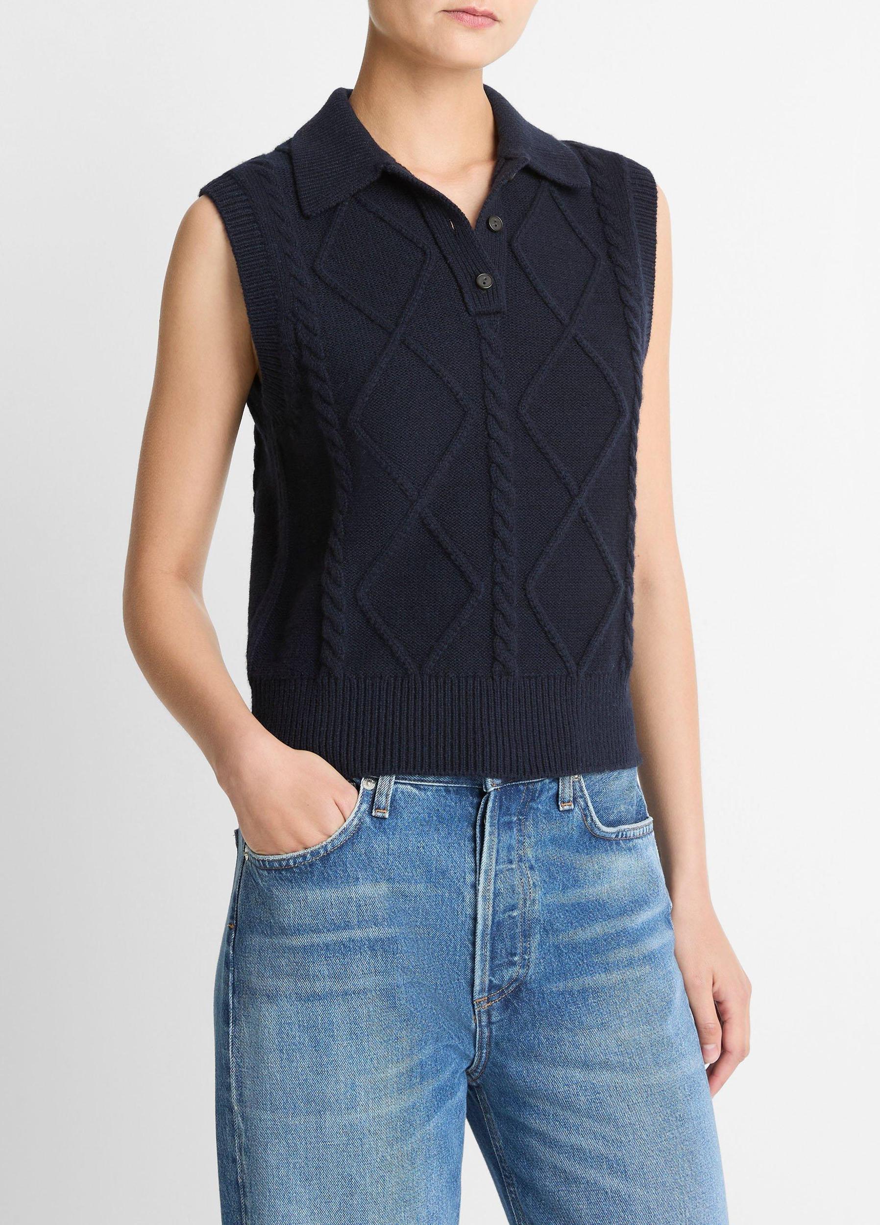 Cable-Knit Wool & Cotton-Blend Sweater Vest Product Image