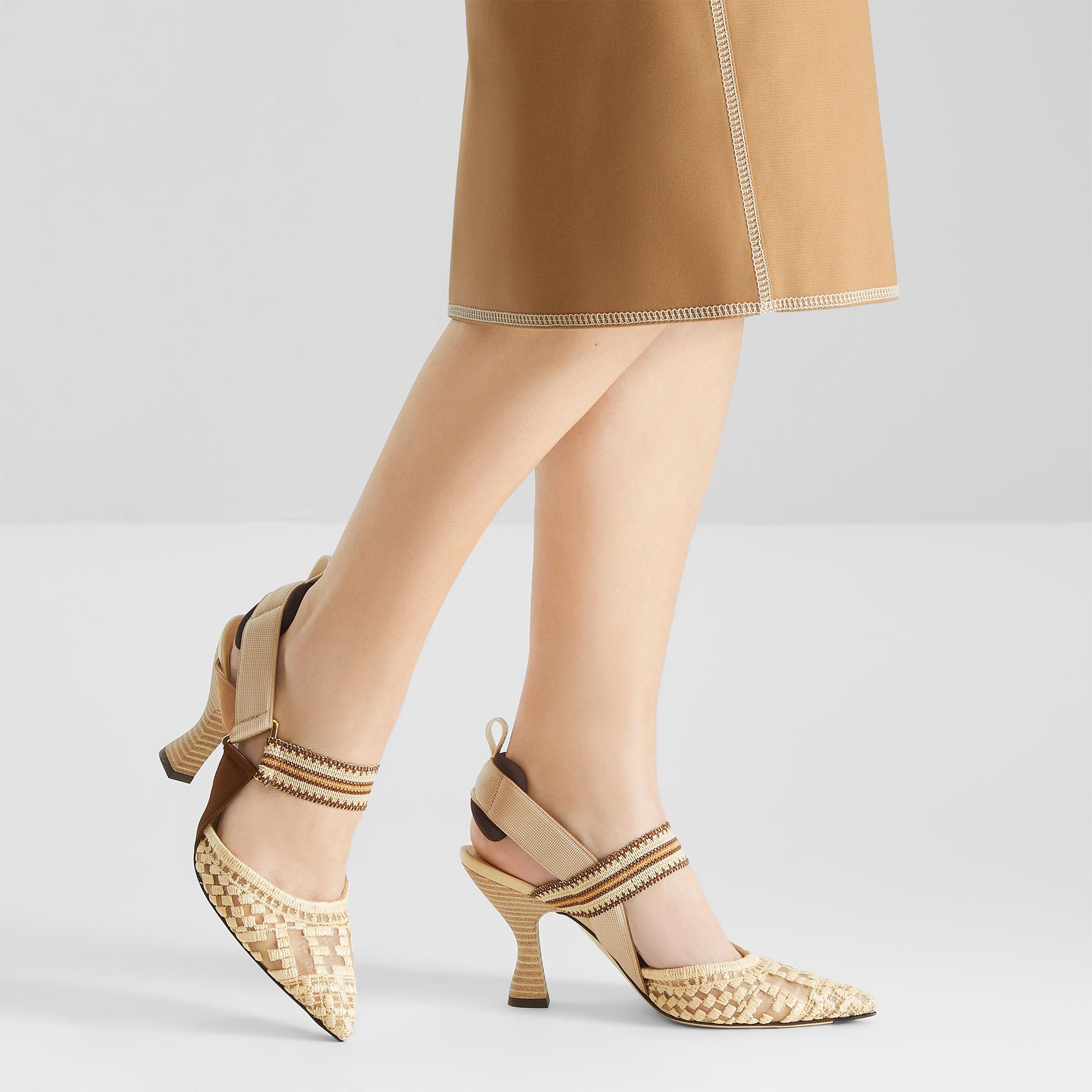 ColibrìMedium-heeled mesh slingbacks with raffia FF embroidery Product Image