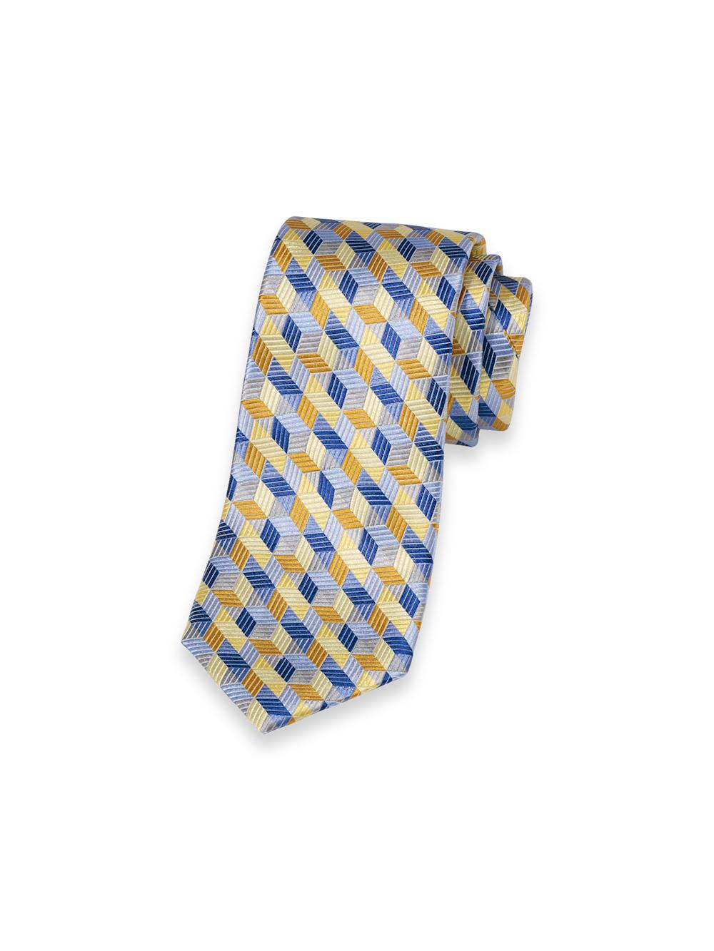 Geometric Woven Silk Tie - Yellow/blue Product Image