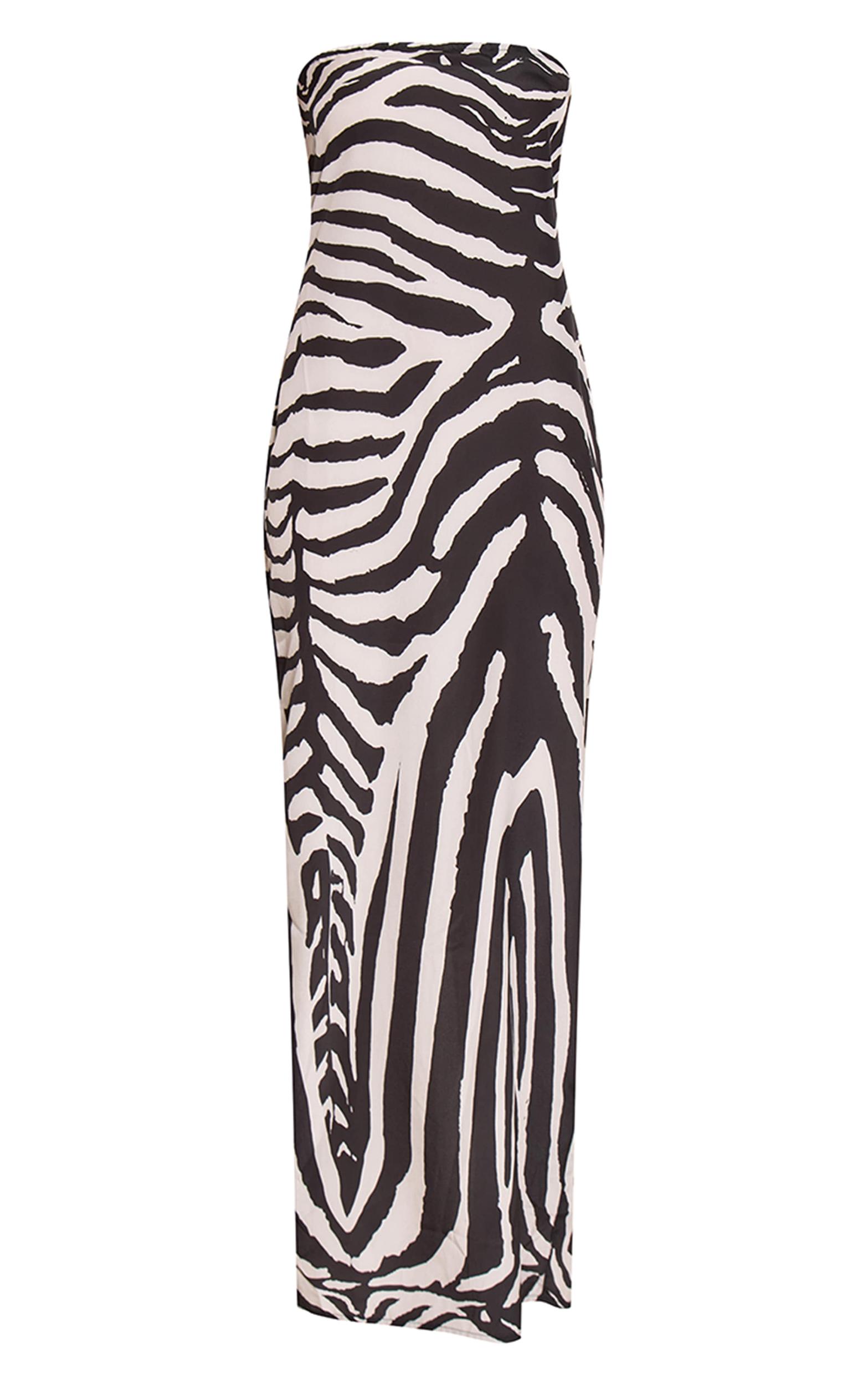 Black Zebra Print Chiffon Bandeau Maxi Dress Product Image
