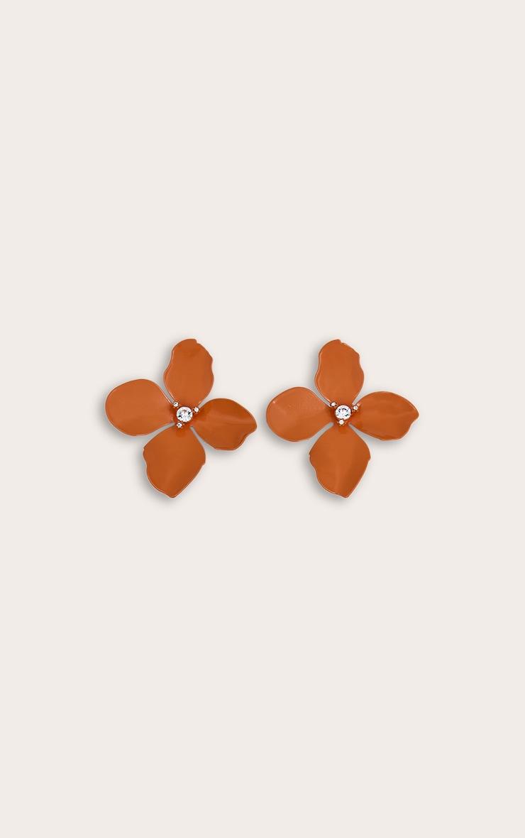 Orange Statement Flower Earring With Crystal Detail Product Image