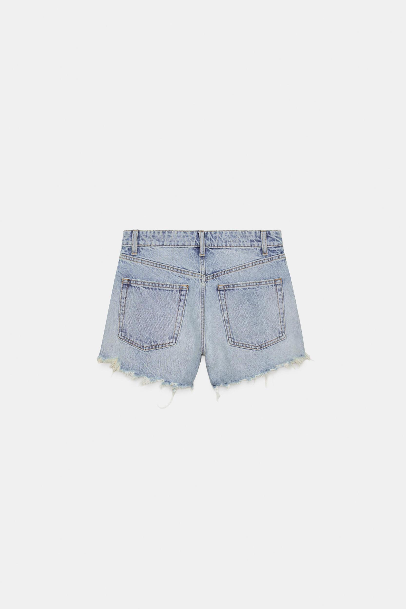 CURVED HIGH-WAISTED DENIM SHORTS Product Image