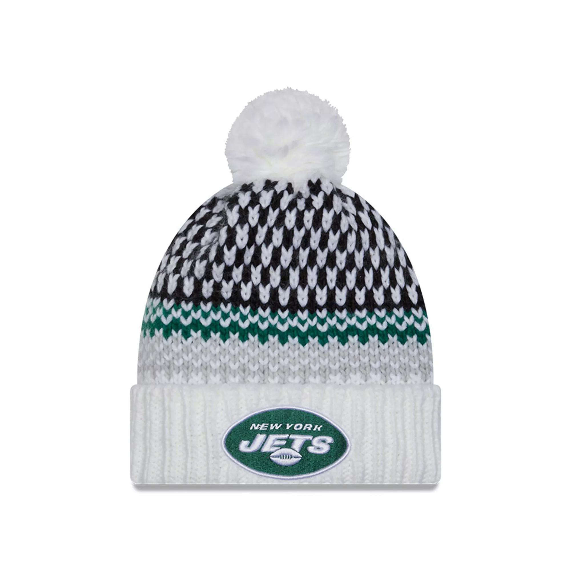 Women's New Era  White New York Jets 2023 Sideline Cuffed Knit Hat with Pom Product Image
