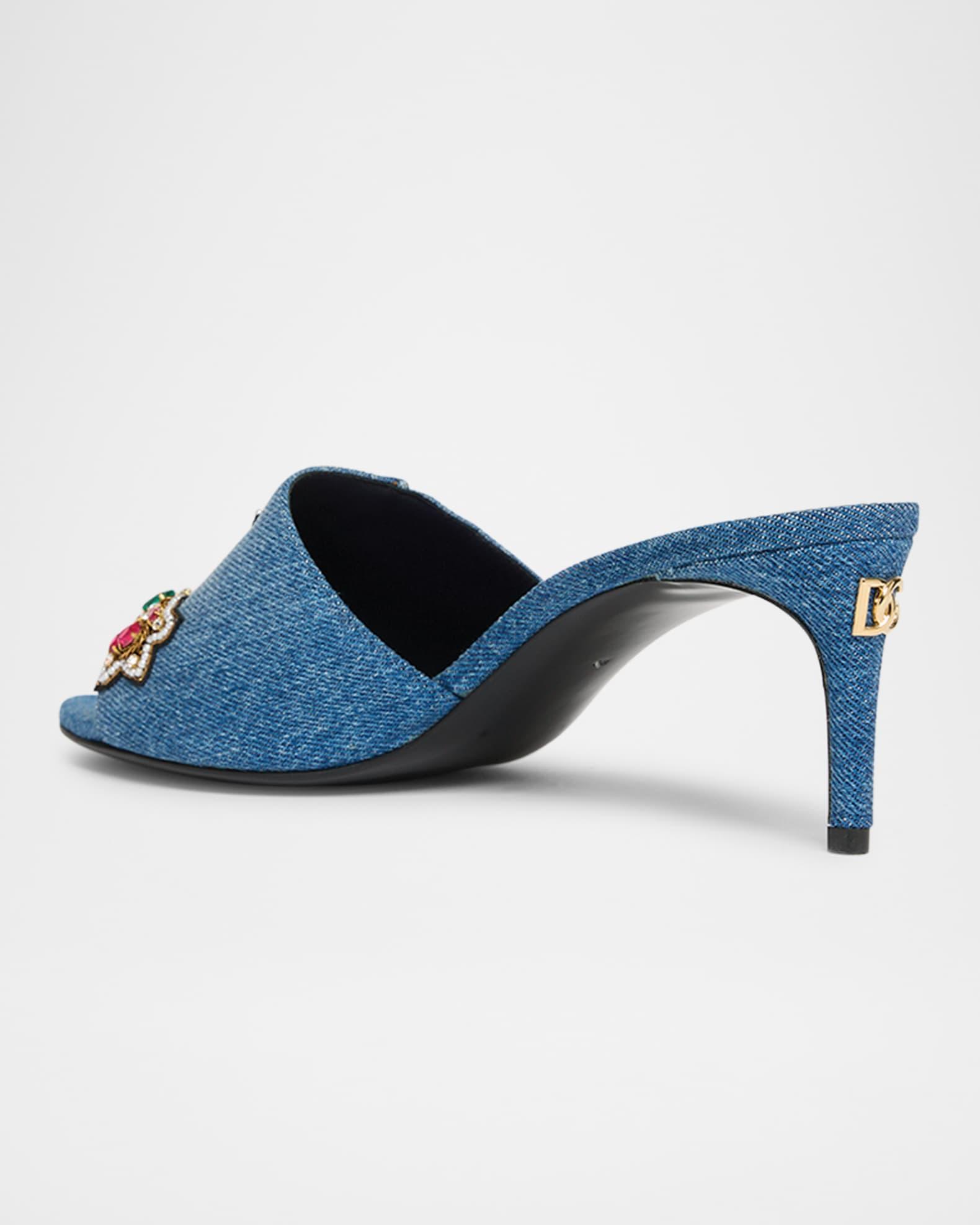 Embellished Half Cross Denim Slide Sandals Product Image
