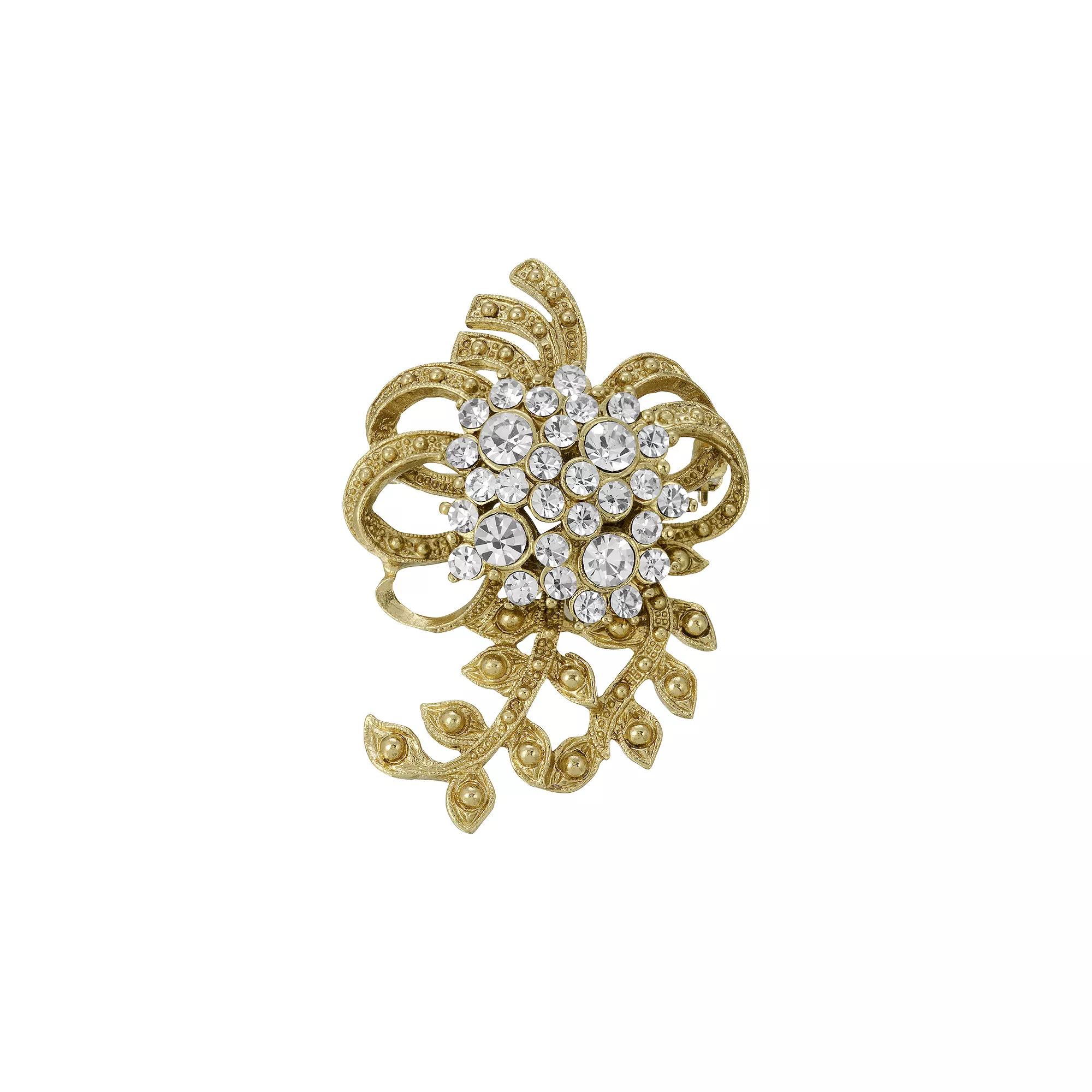 1928 Gold Tone Crystal Cluster Floral Vine Pin, Womens Product Image