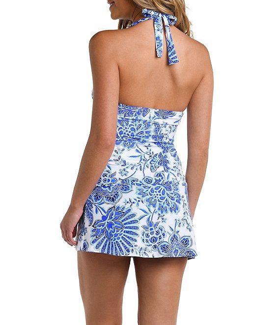 La Blanca Beyond The Pacific Printed High Waist Cinched Tie Side Detail Tassel Charm Skirt Swim Bottom Product Image
