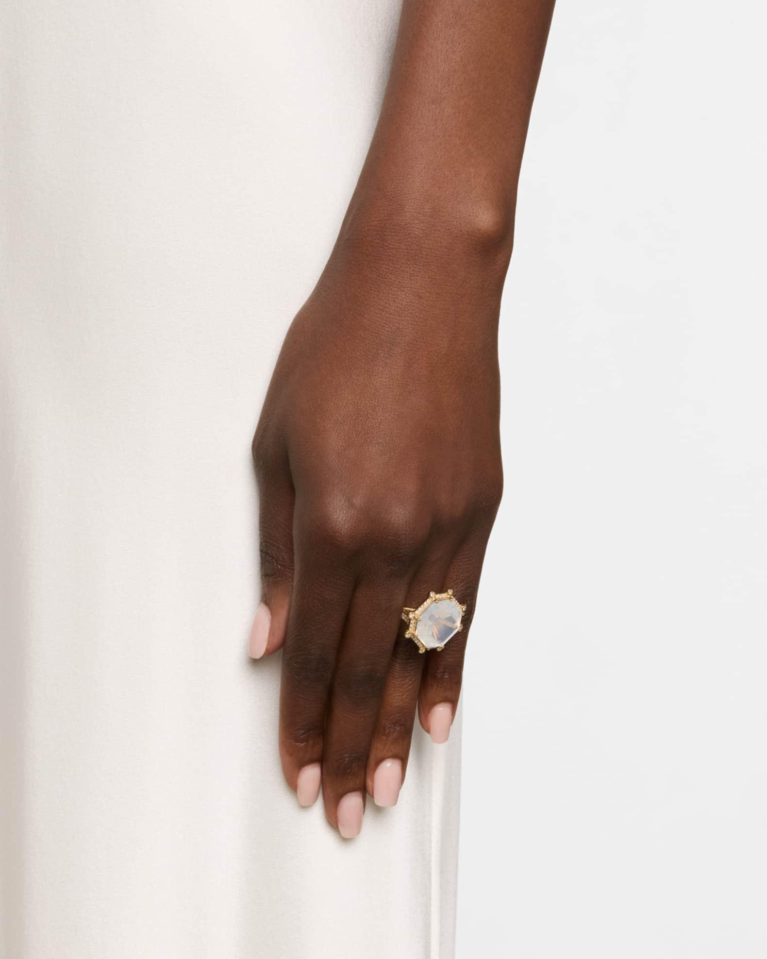 18K Yellow Gold Gossip Moon Quartz Statement Ring with Diamonds Product Image