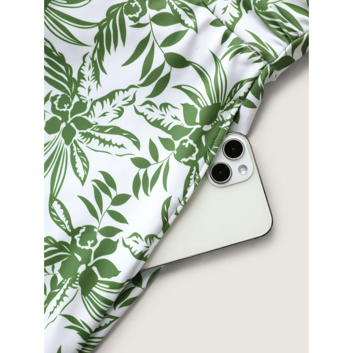 Plus Size Anti-Float Tie Floral Print Swim Dress Women's Swimwear Truegreen Beach Bodycon Overlap Collar High stretch Curve Swim Dresses BloomChic 26/4X Product Image