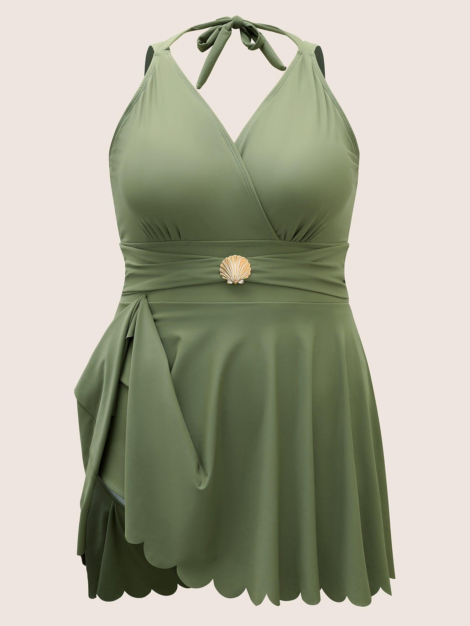 Solid Tie Knot Metal Shell Detail Swim Dress Female Product Image