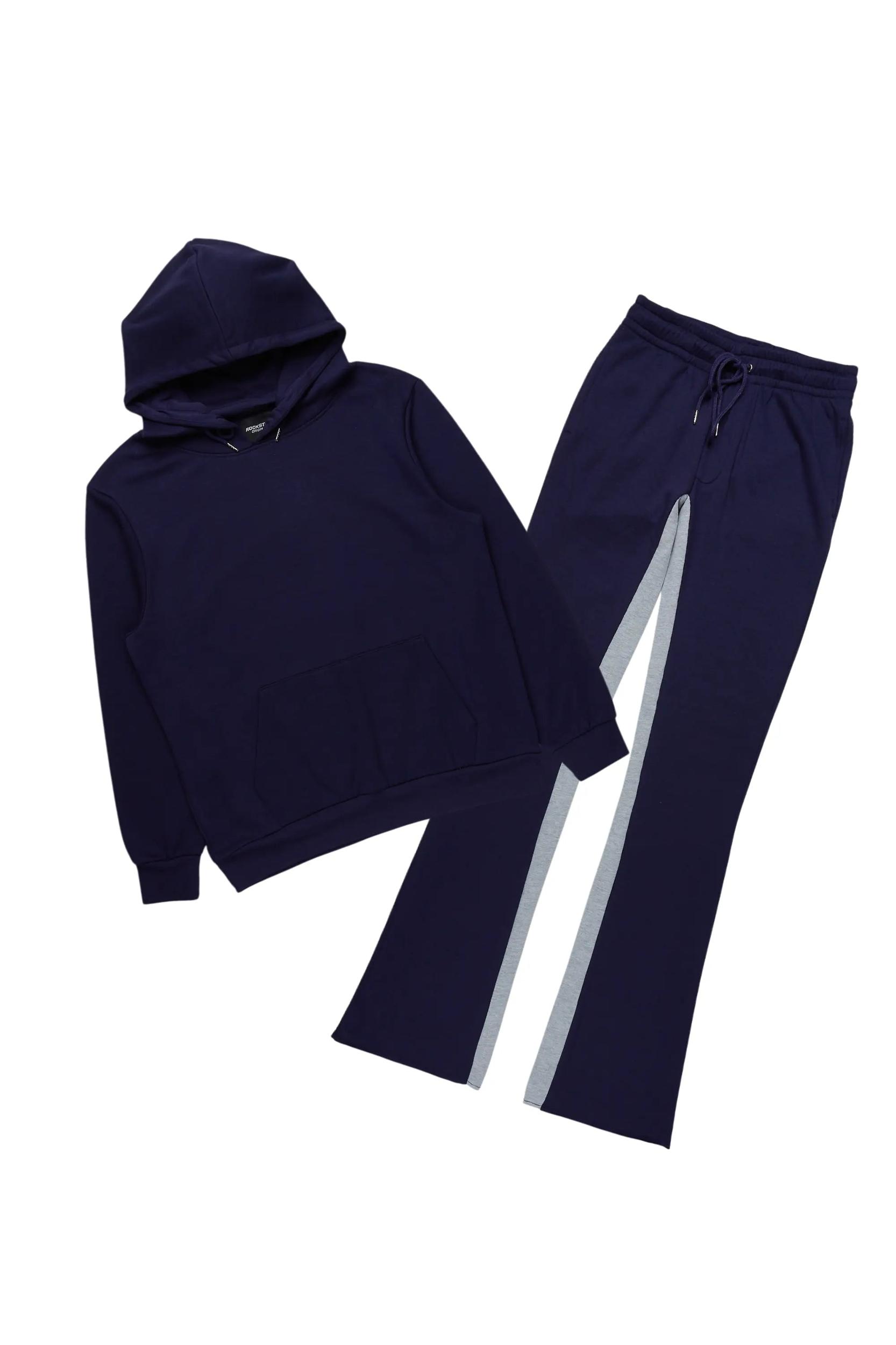 Basic Navy Hoodie/Baggy Track Pant Set Male Product Image