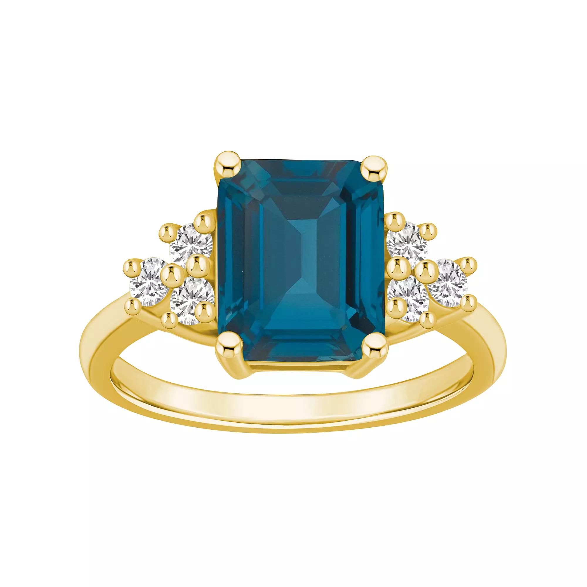Alyson Layne 14k Gold Emerald-Cut London Blue Topaz & 1/3 Carat T.W. Diamond Ring, Women's, Size: 9 Product Image