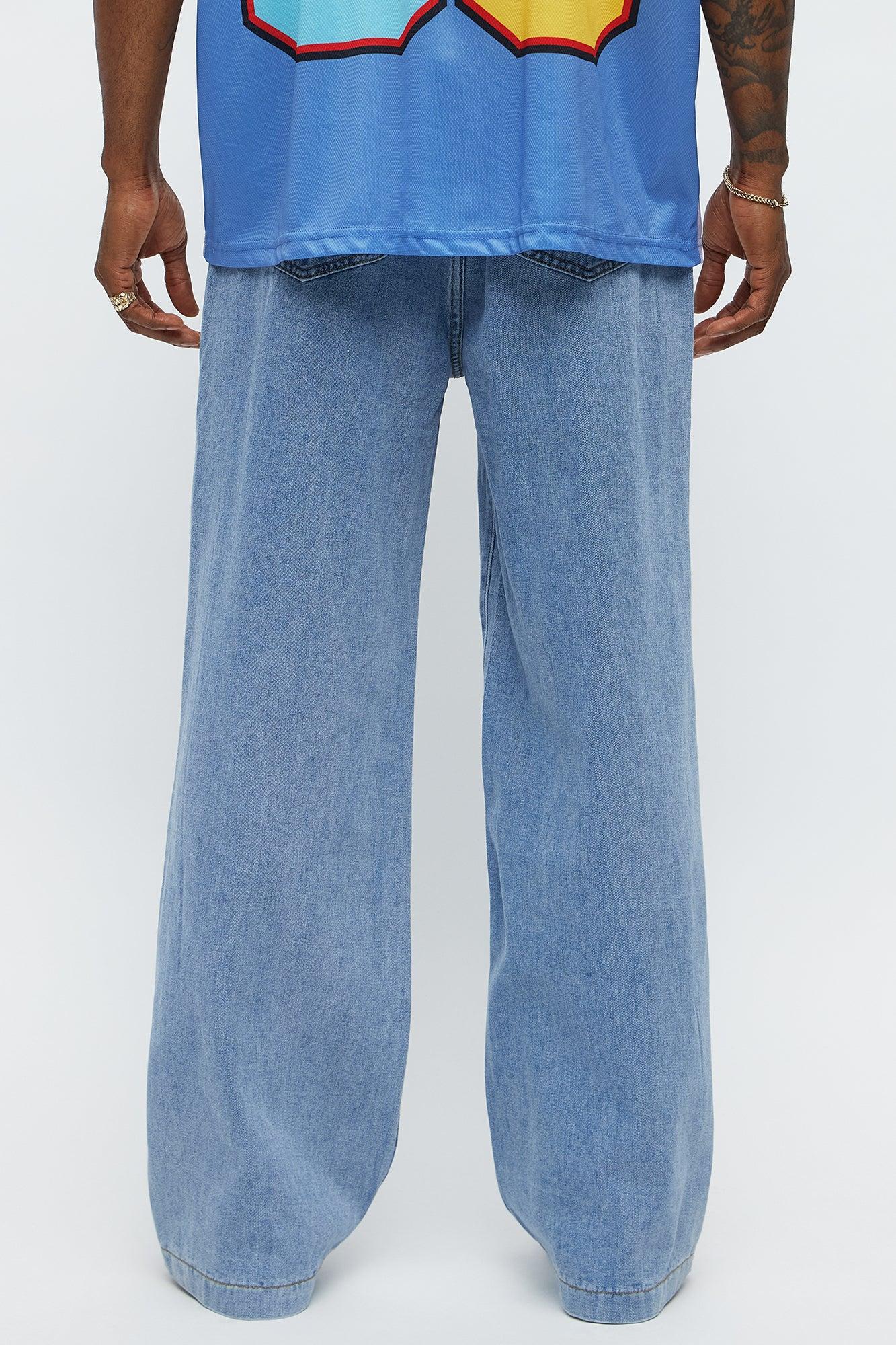 Baggy Side Stripe Zip Hit Jeans - Medium Blue Wash Male Product Image