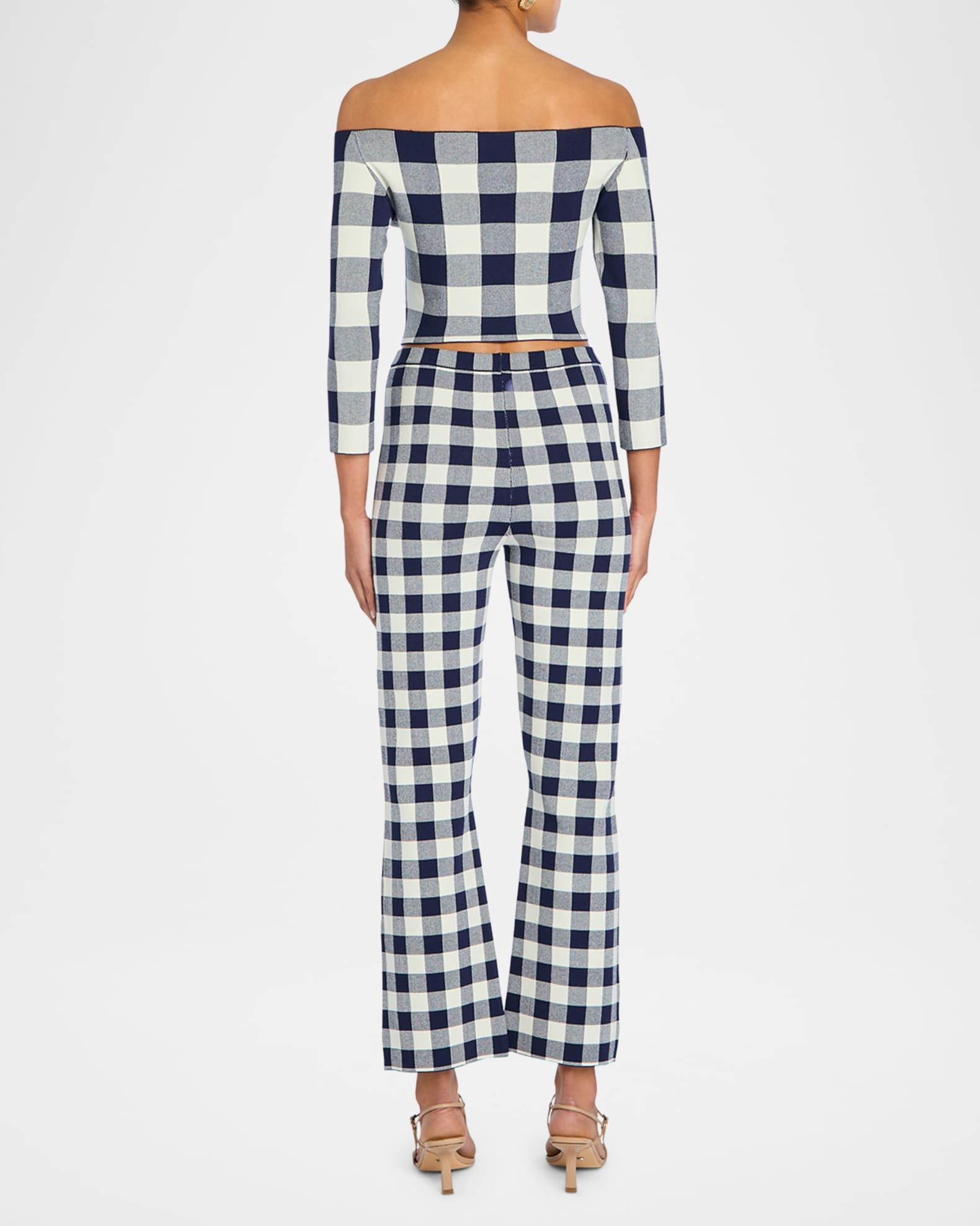 Tailia Gingham Knit Flare Pants Product Image