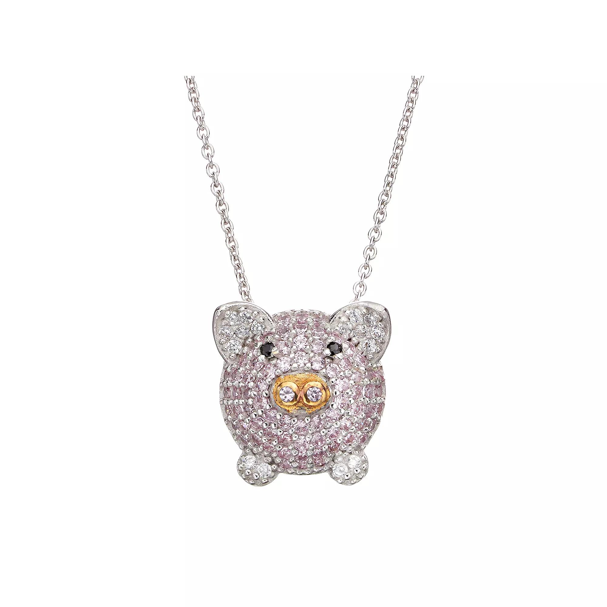 Sophie MillerCubic Zirconia Sterling Silver & 14k Rose Gold Over Silver Pig Pendant Necklace, Womens Multicolor Product Image