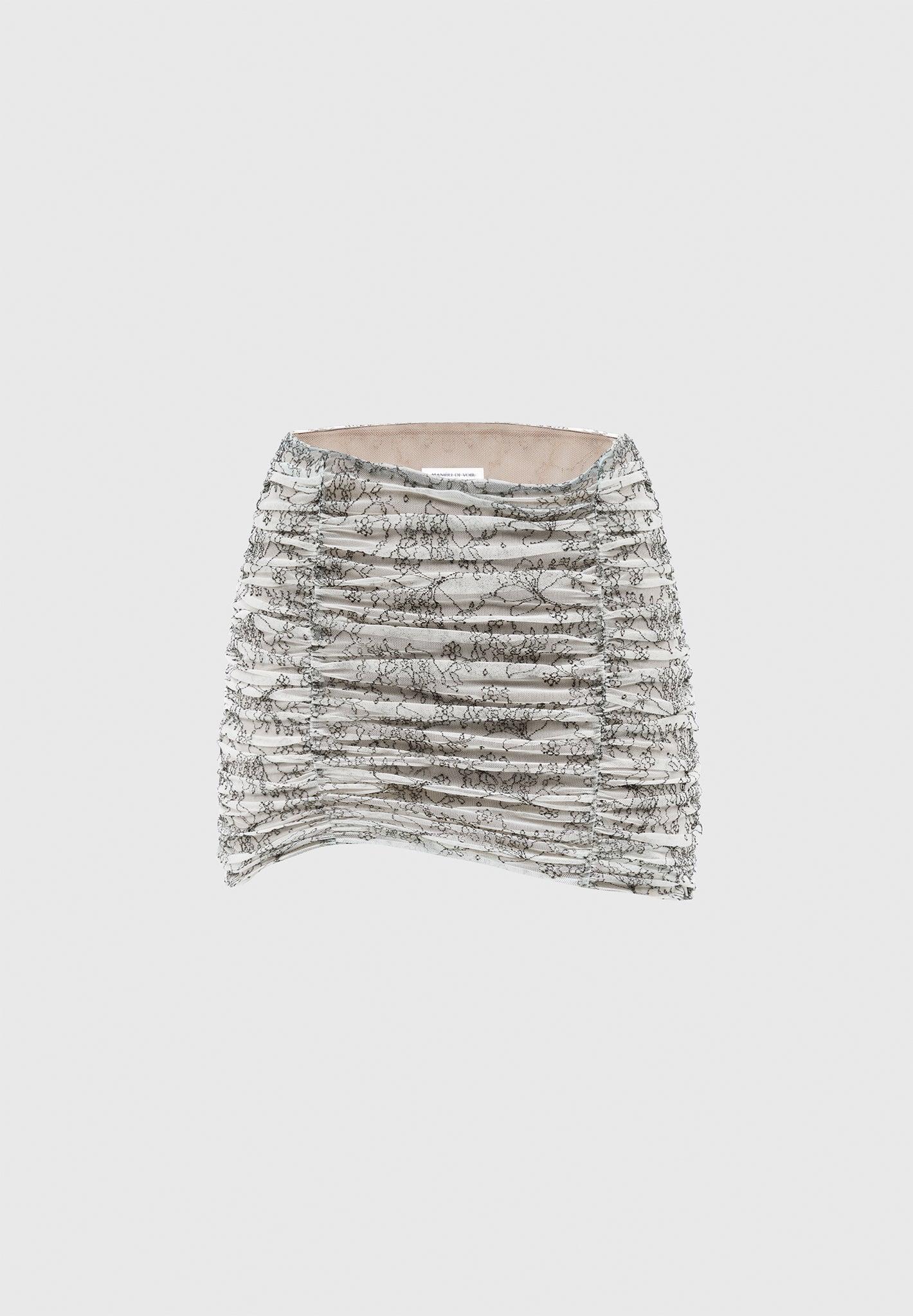 Ruched Lace Asymmetric Mini Skirt - Off White Female Product Image