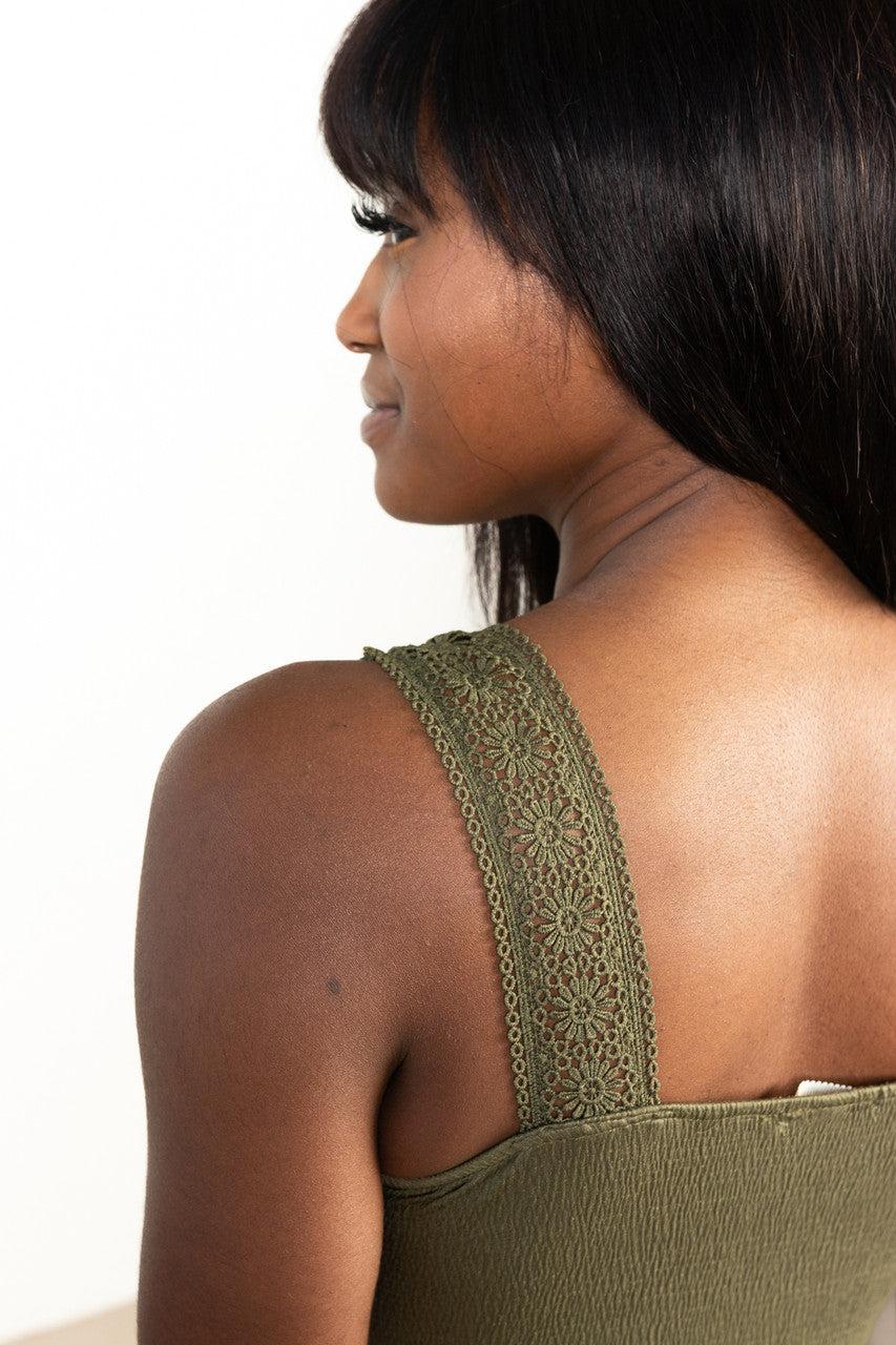 Olive Green Crochet Trim Maxi Dress Product Image