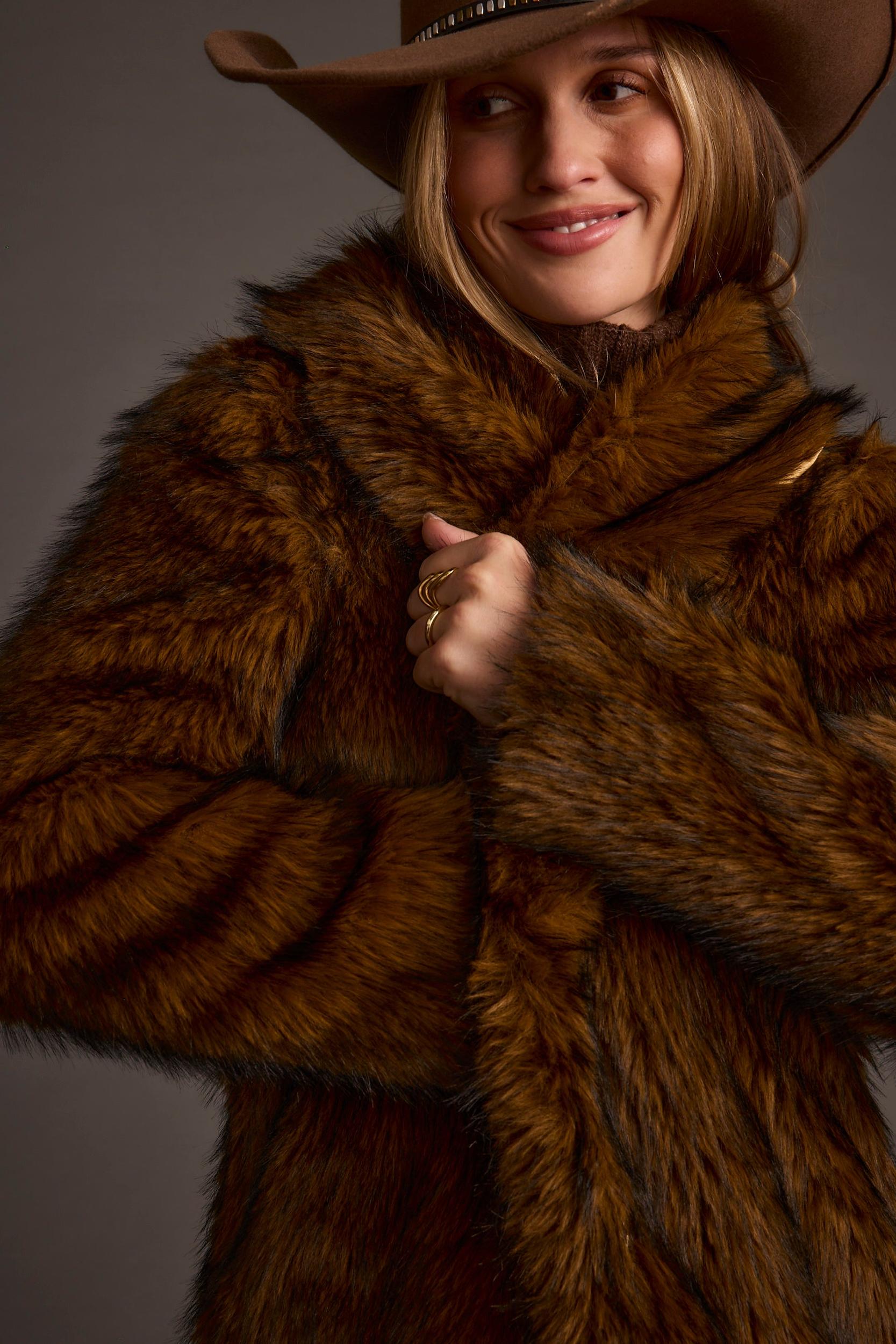 Manhattan Brown Faux Fur Coat Product Image