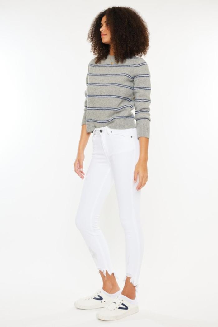 High Rise Frayed Ankle Skinny Jeans Product Image