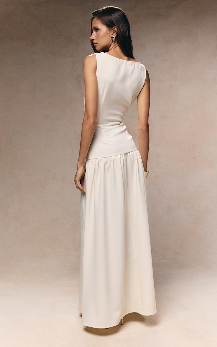  Cream Woven Button Dropped Waist Maxi Dress Product Image