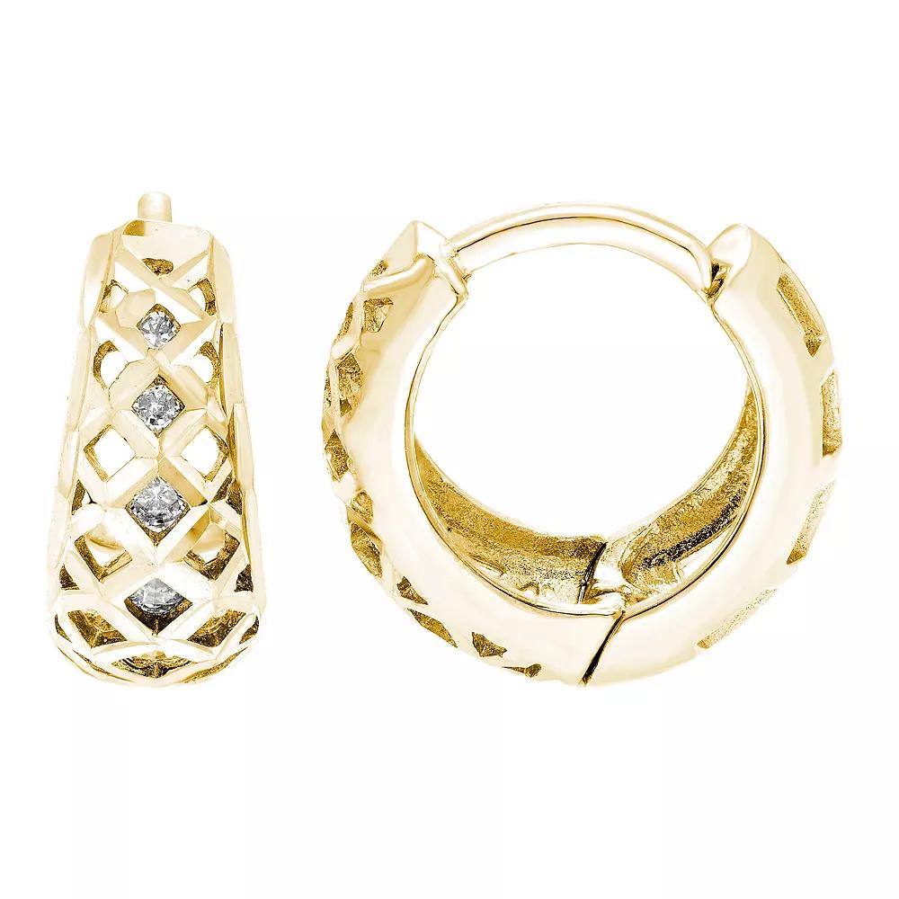 Theia Sky 14k Gold Filigree Basket Cubic Zirconia Huggie Hoop Earrings, Women's Product Image