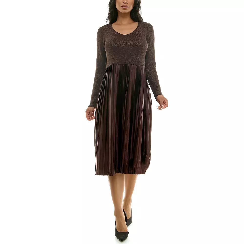 Women's Nina Leonard Lurex Knit Dress, Size: Large, Brown Lurex Product Image