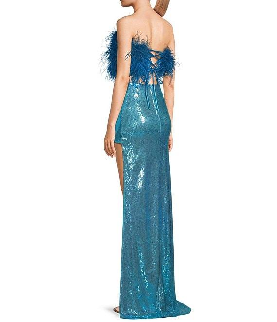 Dear Moon Faux Feather Strapless Sequin Embellished Long Two-Piece Dress Product Image