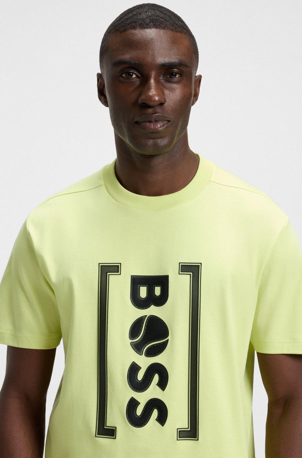 BOSS - Relaxed-fit T-shirt with tennis-inspired mesh-print logo - Light Green Product Image